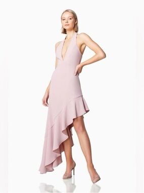 Elliatt Sleeveless Halter Asymmetrical Ruffle Dress in Blush - Size Medium